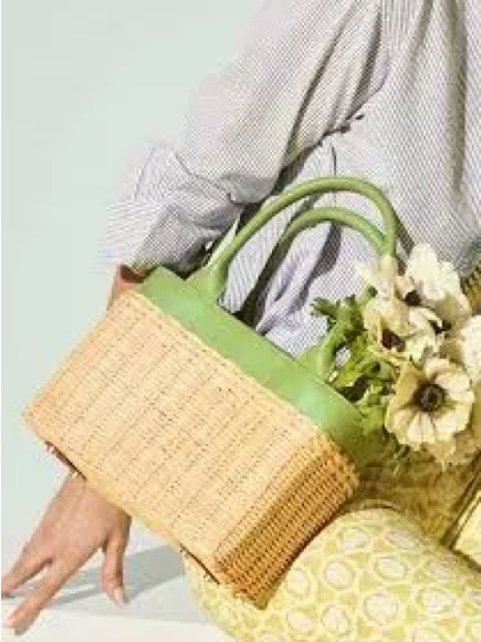 Nwt J Mclaughlin Maidstone Green Wicker Top Handle Bag